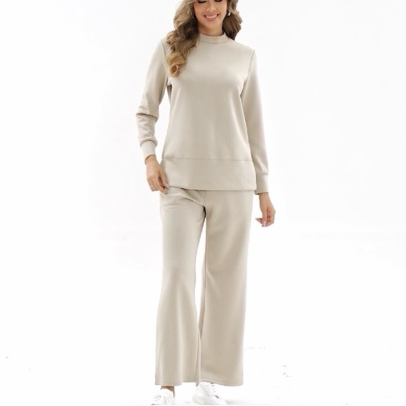 NEW Lounge Wear Rayon Blend Sweater with Wide Leg Pants Set Size M Neutral Cozy - Picture 1 of 10